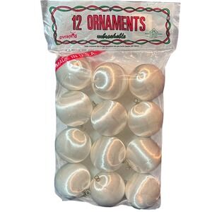 Vintage‎ Pyramid Rauch White Satin Ball Christmas Ornaments 12 Pack Unbreakable